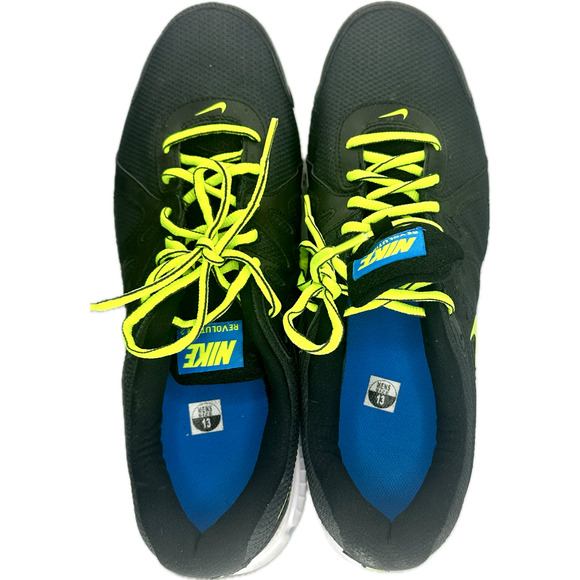 Men 13 NIKE Revolution 2 Black Volt NeonYellow Lo Top Sneakers - Picture 5 of 8